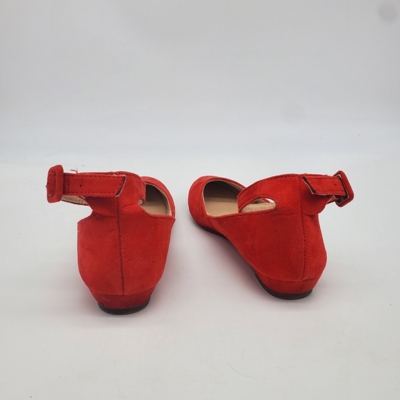 Daily Shoes Women's 6 Hillsdale Red Suede Low Wedge Ankle Strap Flats - Picture 4 of 9